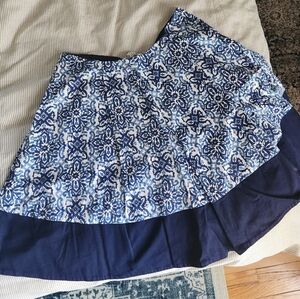 Milly Blue and White Patterned A-Line Skirt